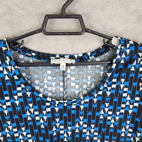Women's Chaus New York Geometric Print Top Blouse Round Neck Cold Sleeve Tie M - Picture 4 of 10
